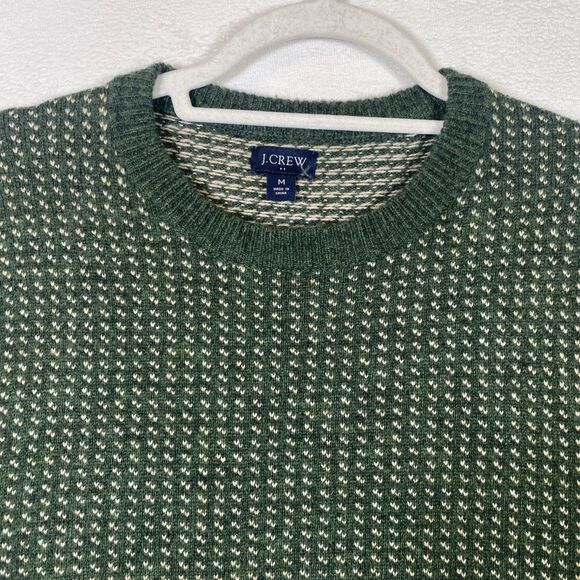 J.Crew Green Birdseye Crewneck Sweater Size M Lambswool Blend Knit Textured - Picture 6 of 10